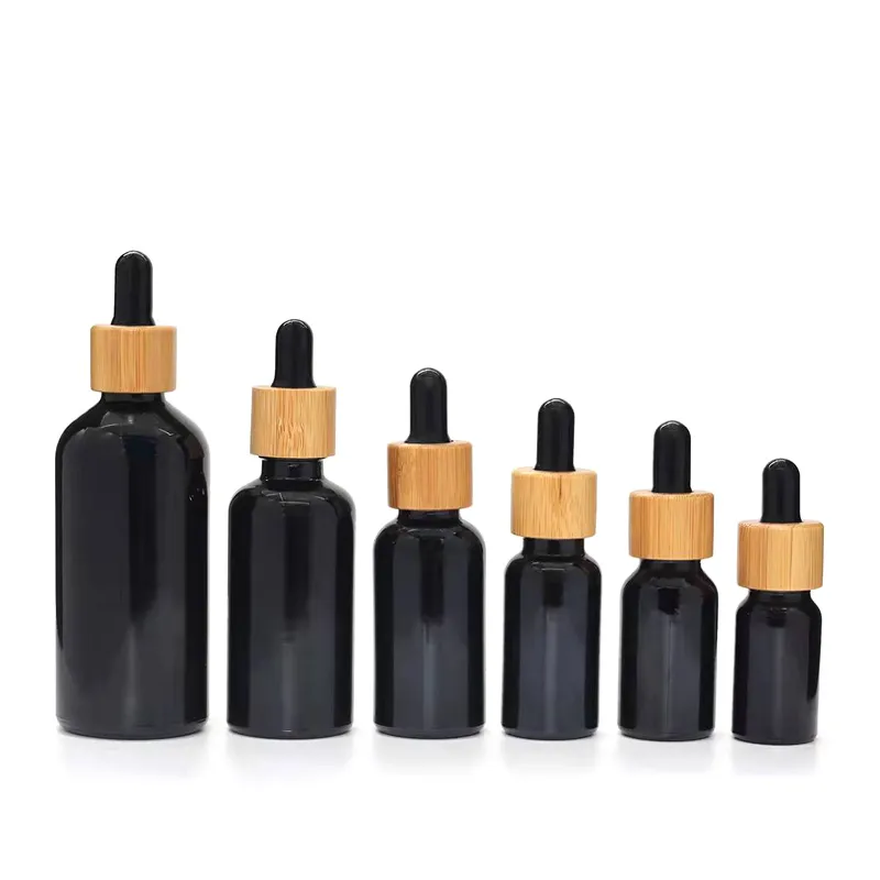 Buzlu Cam Damlalık Şişe Amber Beyaz Siyah Mavi Yeşil Bambu Kapaklı 1 oz Uçucu Yağ Şişesi 5 ml 10 ml 20 ml 30 ml 50 ml