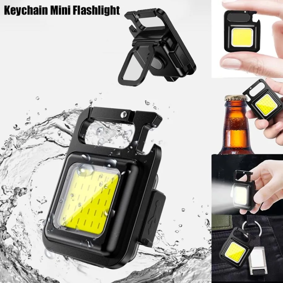 Mini llavero de linterna recargable COB impermeable LED de trabajo port￡til Luz 4 Modos de luz brillantes para caminar para acampar caminata