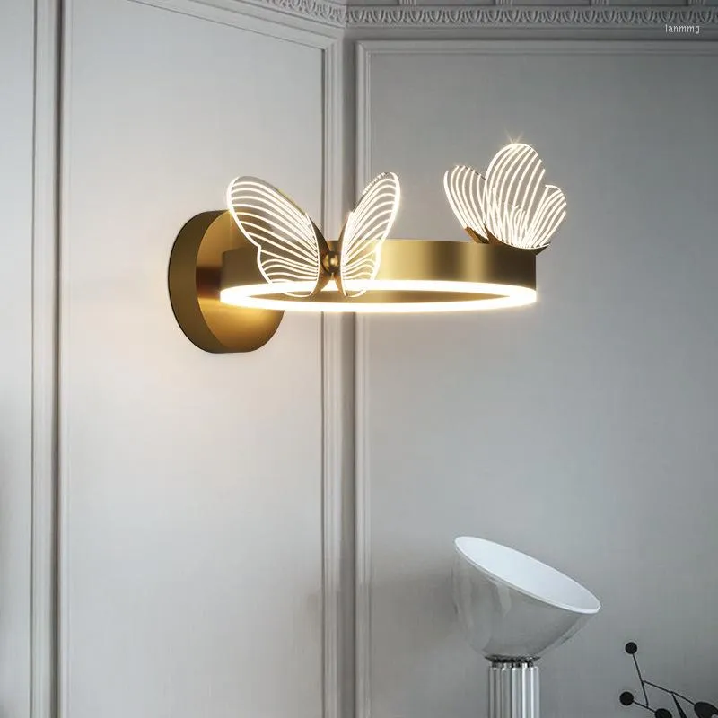 Wandleuchte Nordic Butterfly LED Innenbeleuchtung für Zuhause Wohnzimmer Dekoration Nachttischlampen Metall Gold Lampada