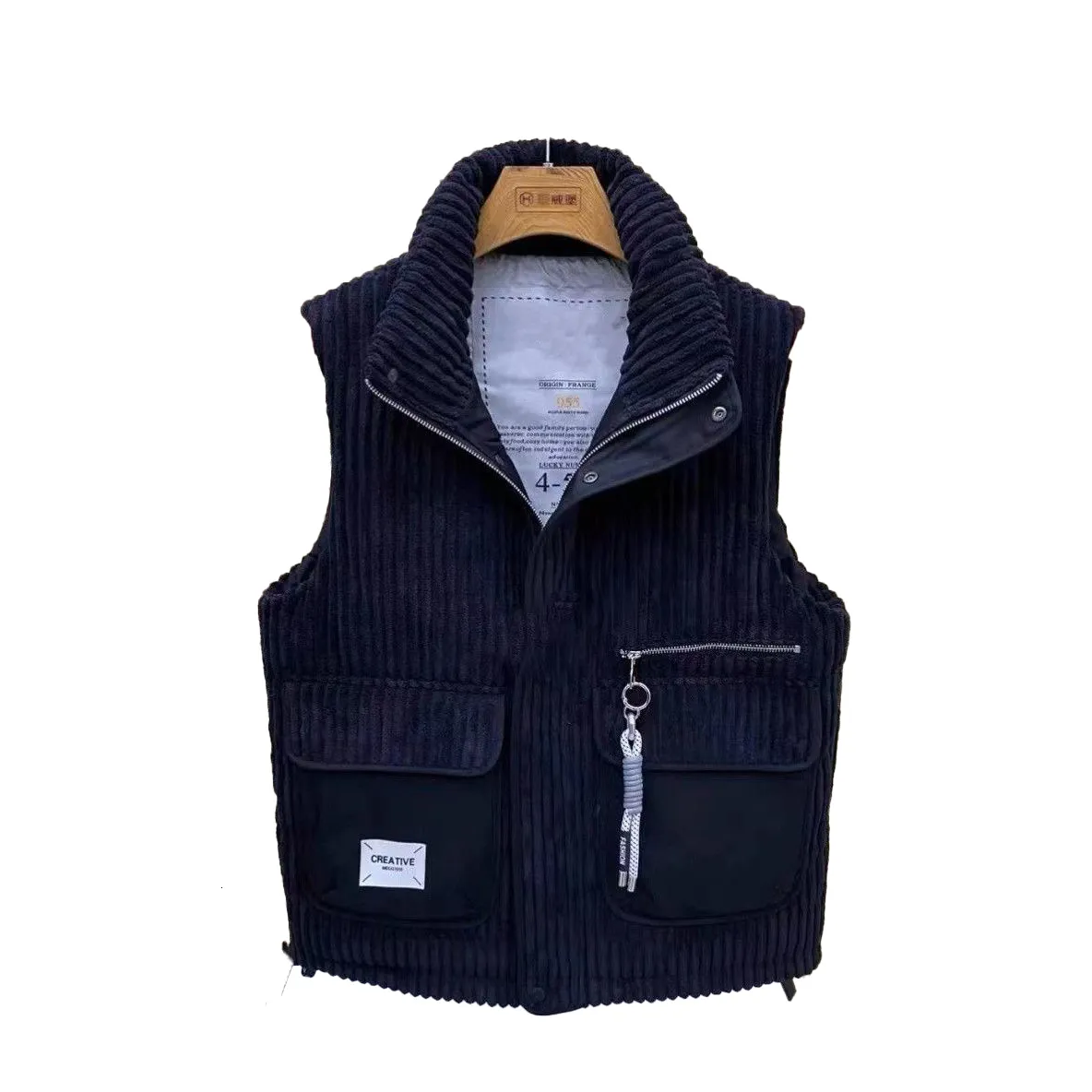 Coletes masculinos M4XL Mens colestos de casacos de outono de inverno jaqueatsacoats jaqueates de gola zíper de gola com zíper de bolso listrado.