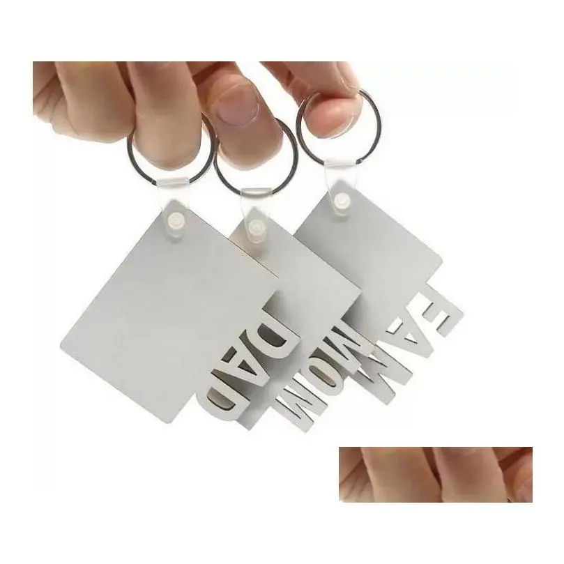 Keychains lanyards sublimatie mama papa fam keychains feest voorstander van doe -het -zelf lege mdf sleutelringen voor moeder en vader cadeau 75x75xm drop d dhesb