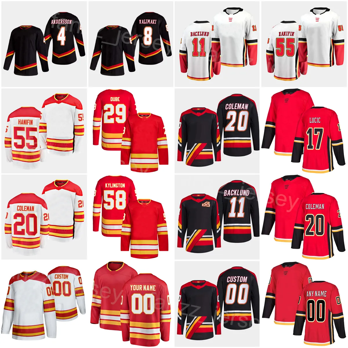 Odwrotne retro hockey Noah Hanifin koszulki Blake Coleman Mikael Backlund Rasmus Andersson Christopher Tanev Milan Lucic Dillon Dube Nikita Zadorov Men Kids Women