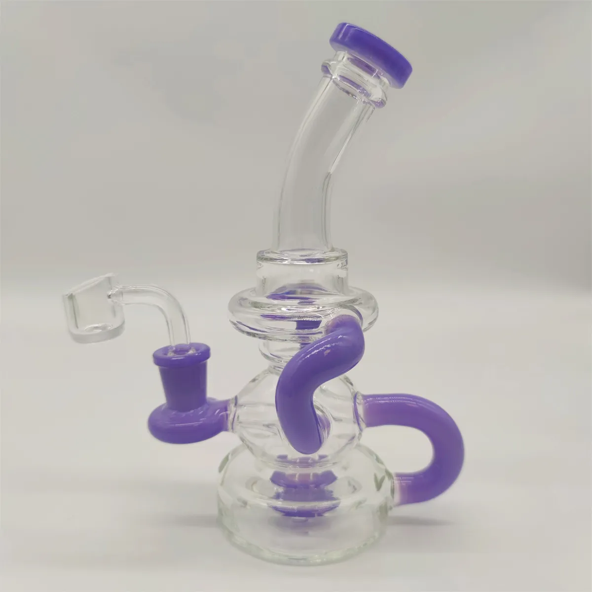 2022 8 tum Purple Glass Water Pipe Bong Dabber Rig Recycler Pipes Bongs r￶kr￶r 14,4 mm kvinnlig fog med vanligt Bowlbanger US Warehouse