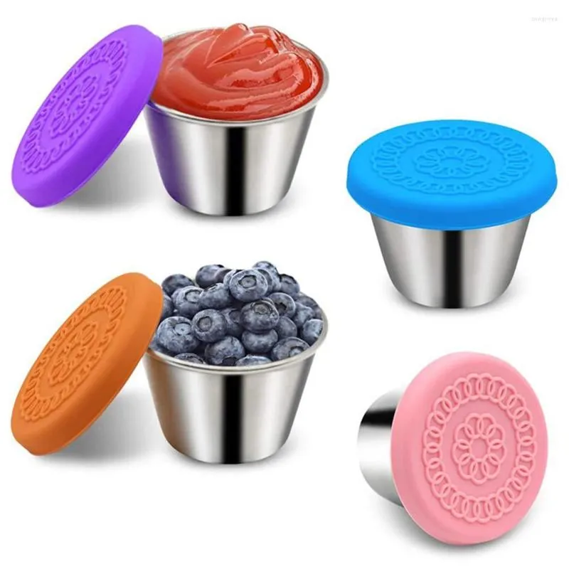 Storage Bottles 6/10pcs 70ml Salad Dressing Cups Sauce Container Reusable Leakproof 304 Stainless Steel Condiment Containers With Silicone