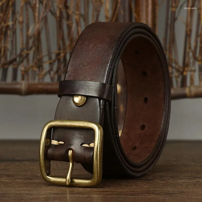 Belts 3.8CM Fashion Male Vintage Genuine Leather Belt Luxury Designer Men Copper Buckle Jeans Strap Cowboy Ceinture Homme