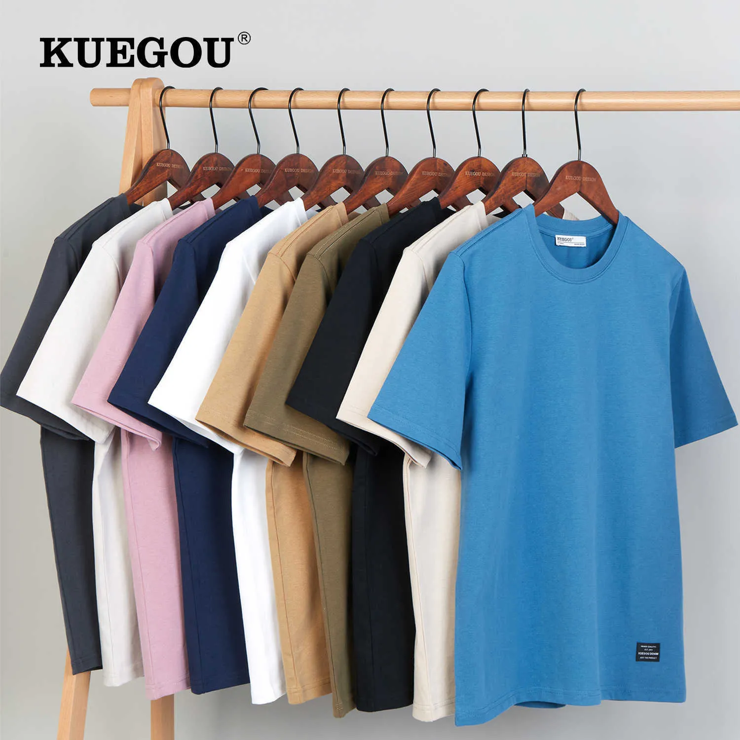 T-shirt da uomo KUEGOU 2022 Estate nuovi uomini T-shirt pesante goccia manica corta 300 g / tessuto spesso 100% cotone qualità tinta unita sciolto 55015 T221202