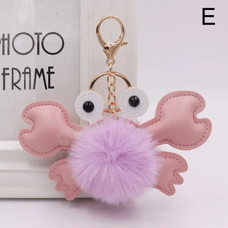 Porte-clés pompon en fourrure de crabe, fausse boule de fourrure de lapin, breloques de sac pelucheux pour femmes