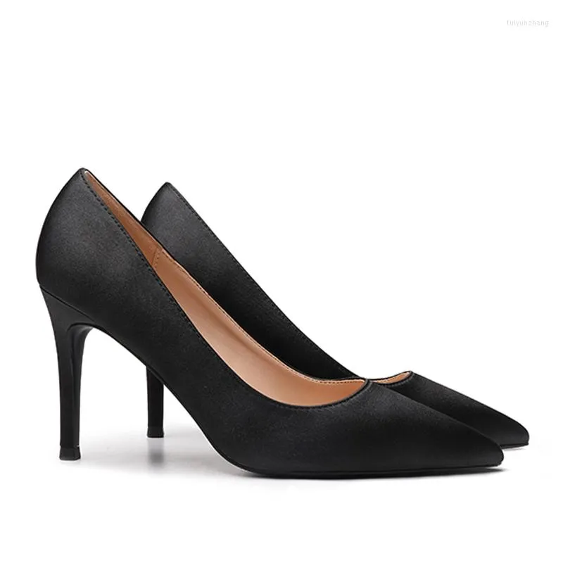 Klänningskor kvinna höga klackar kvinnor pumpar stilettos för svart 8 cm/6 cm läder bröllopstorlek 33-42