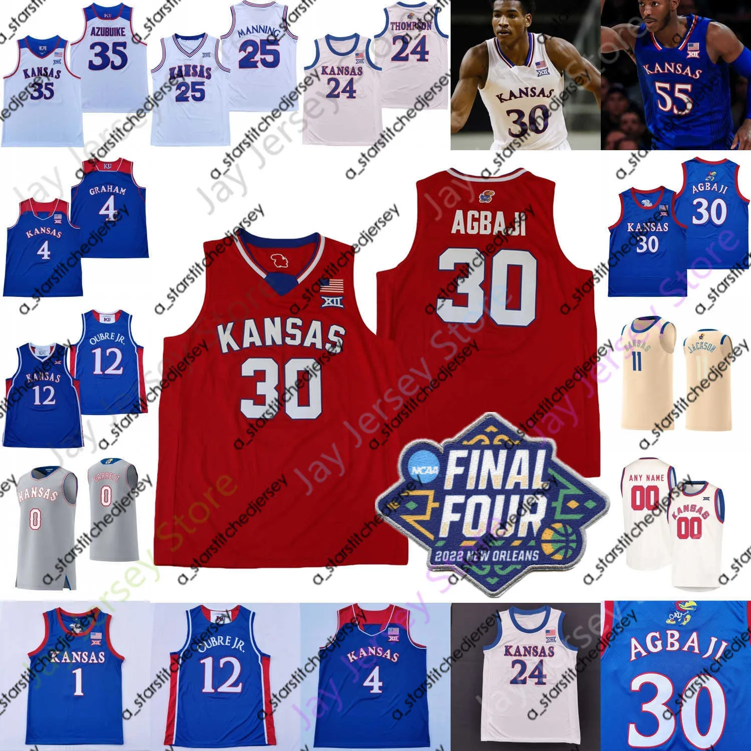 농구 유니폼 2022 Final Four 4 Kansas Jayhawks 농구 저지 NCAA College Ochai Agbaji Gradey Dick Jalen Wilson Bobby Pettiford Jr Dajuan Harris