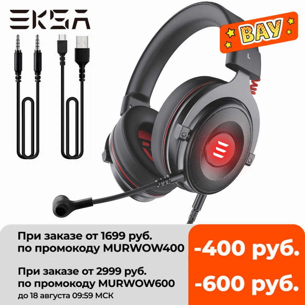 EKSA Gaming Headset With Microphone E900 Pro 7.1 Surround Headset Gamer USB/3.5mm Wired Headphones For PC PS4 Xbox One Earphones