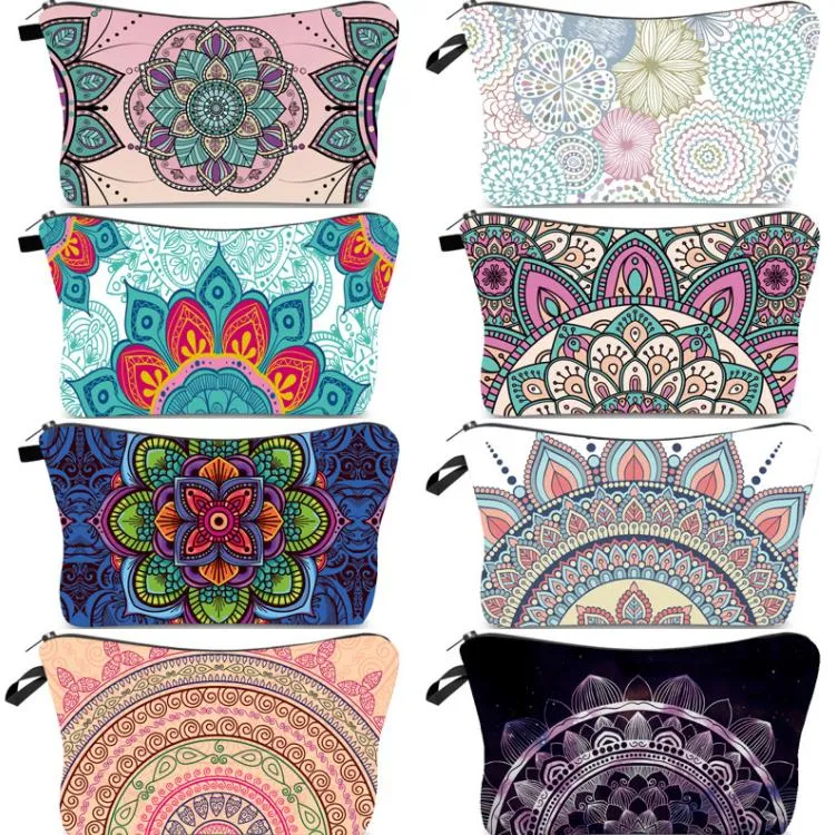 Bolsas de armazenamento Mandala Bag Cosmético Bohemia 3D Impressão Maquiagem Mulheres Mulheres Viagem Caso de Maquiagem Zipper Cosméticos Bag Organizador Sn5043