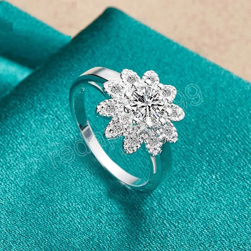 925 Sterling Silver Big Flower Aaa Zircon Ring donne Fashion Wedding Engagement Party Charm Gioielli