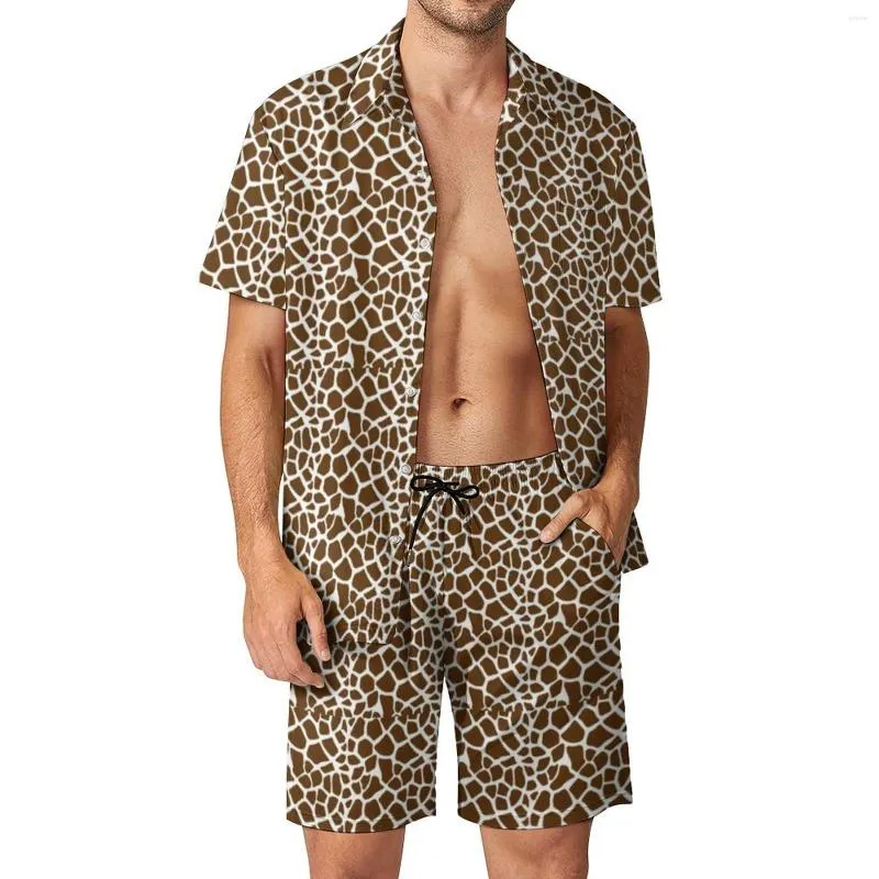 Agasalhos masculinos com estampa de girafa conjuntos masculinos marrom e branco conjunto de camisas casuais na moda shorts de férias verão terno personalizado roupas de duas peças grandes