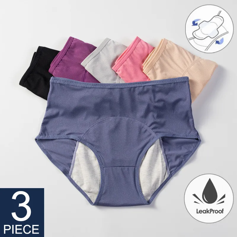 Kadın Panties 3pcs Pantolon Yüksek Bel Pamuk Su Geçirmez Kadın Kılavuzları Sızıntı Kanıtı Menstrüel Külot Fizyolojik Kadınlar İç çamaşırı 221202