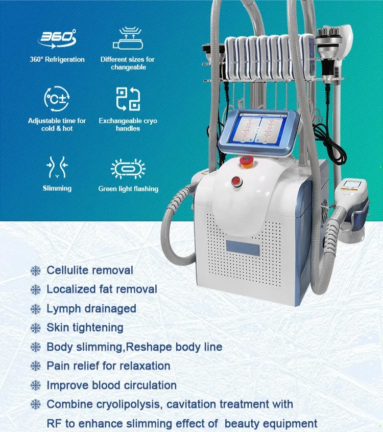 Professional 7 in 1 360 ° Cryo cryolipolyse vet bevries machine 3 handgrepen cryotherapie ultrasone cavitatie vriesapparaat schoonheidssalon apparatuur