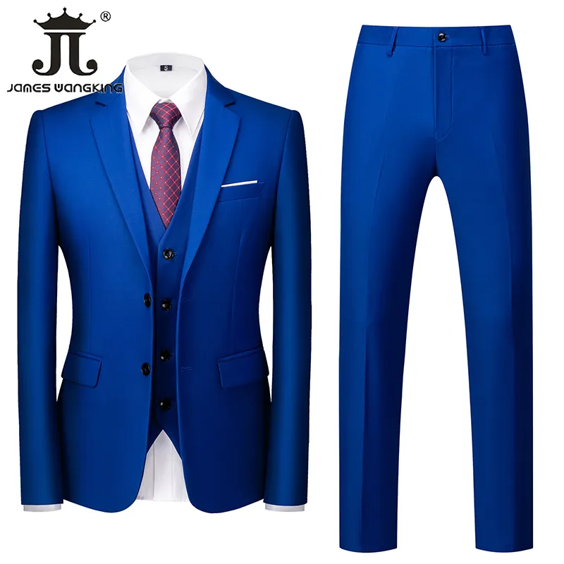 Erkekler Suits Blazers Ceket Yelek Pantolon Tek Kesin Kısaltılmış İnce Erkek İş İş Rahat İş Profesyonel Giyim Düğün Sağdı 3pces Set 221201