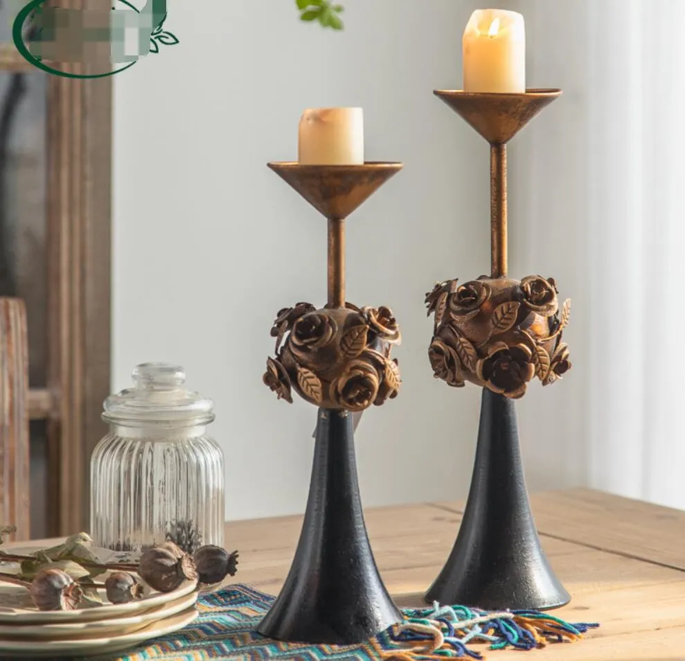 Candle Holders European style vintage iron candlesticks Candlelight dinner shooting Set up props Home wedding desktop decoration