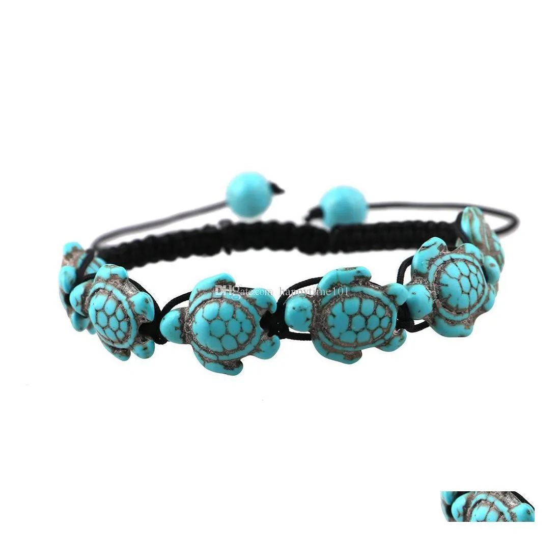 Charm Bracelets Bohemian Womens Turquoise Turtle Charm Bracelets Black Hand Woven Braided Rope Adjustable Bangle For Unisex Men S Fa Dhbyp