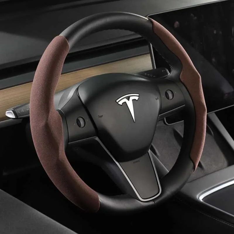 Tesla-Lenkradbezug für Tesla Model 3, Modell Y, Modell S, Schwarz, Rot, Karbonfaser-Leder, Anti-Pelz-Sportlenkrad256G