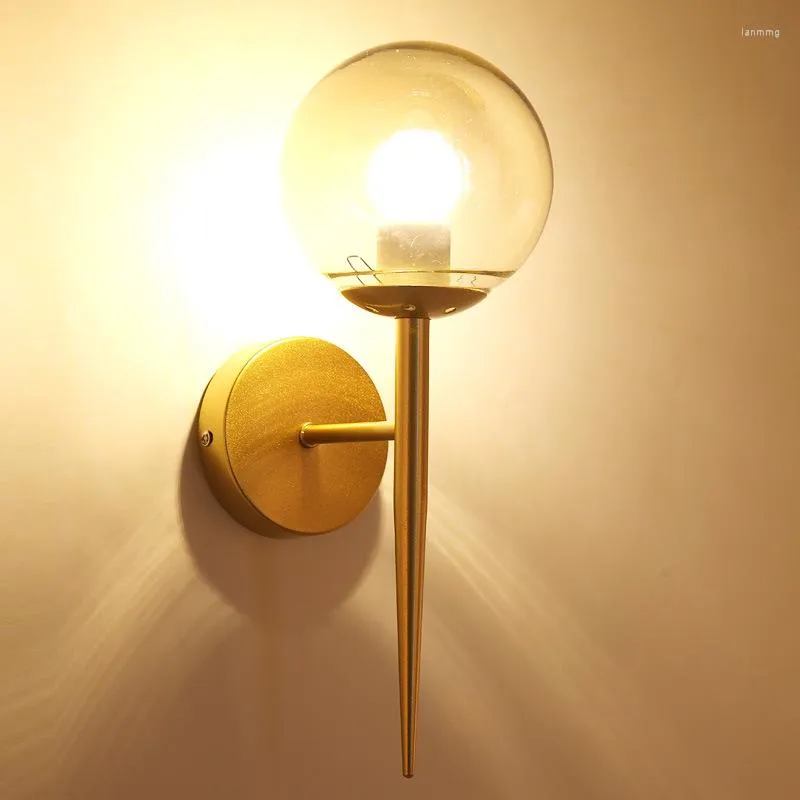 Vägglampa glas boll modern nordisk guld sconce lampor för heminredning led spegel ljus sovrum vardagsrum fixturer