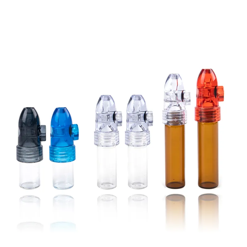 Smoking Tool Accessories Portable Plastic Glass Snuff bottles Dispenser Rocket Snorter Sunff Bullet Box Snorter Sniffer