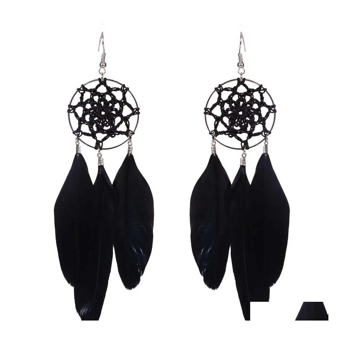 Dangle Chandelier Trendy Design Jewelry Black Beautif Pheasant Feathers Retro Earrings For Girls Drop Delivery Dh0Fa