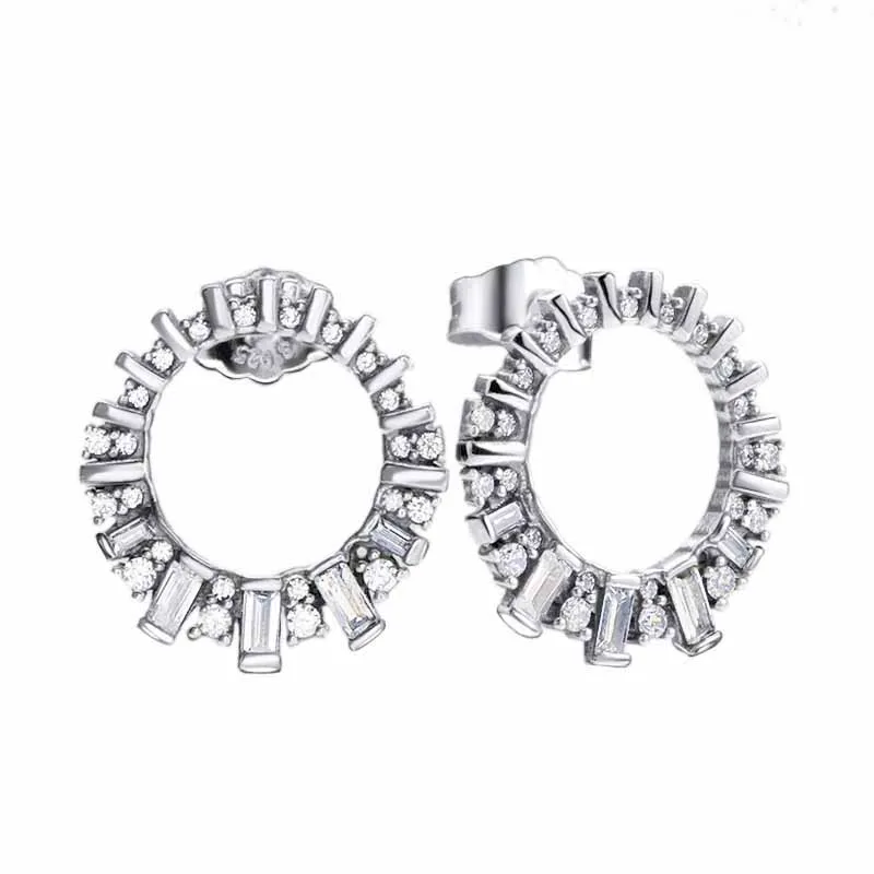 Boucles d'oreilles à tige en argent sterling véritable avec boîte d'origine pour bijoux Pandora, ensemble de boucles d'oreilles en forme de glaçon en diamant CZ pour femmes et filles, cadeau de mariage