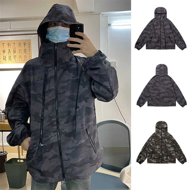 Vestes pour hommes Resuapre Camouflage Multi Zipper Veste d'urgence imperméable High Street Wind Proof Hooded Veste de sport pour hommes et femmes T221130 T221202