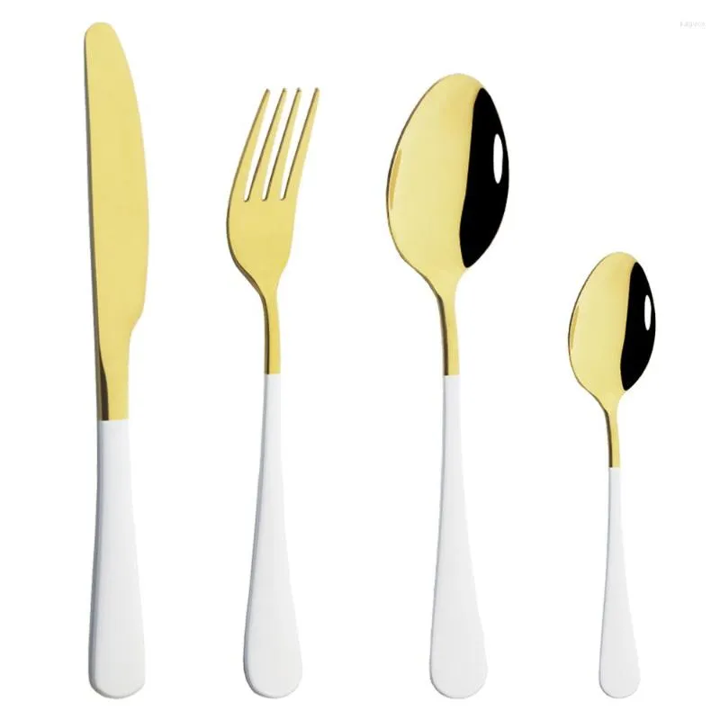 Besteck-Sets, 4-teilig, Weißgold, Besteck-Set, Küche, Besteck, Geschirr, Edelstahl, Geschirr, Messer, Gabel, Löffel, Abendessen