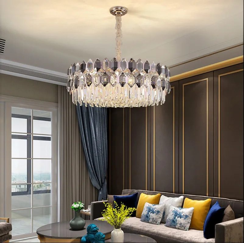 Luxury Staircase Crystal Chandelier Large Modern Rings Design Led Cristal  Lamp Long Villa Lobby Living Room Gold Hanging Light