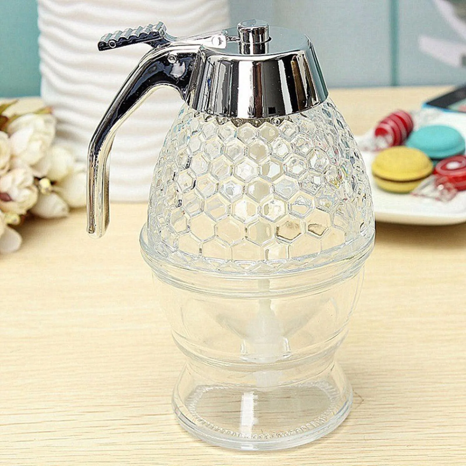 Honey Drip Dispenser Sugar Storage Pot Container Quick Fill Clear Honey Jar