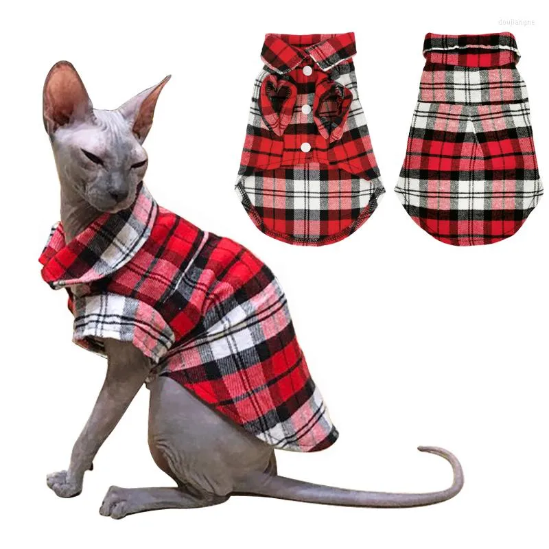 Cat Costumes Summer Pet Clothes For Small Cats Sphynx Classic Plaid Shirts Cotton Kitten T-shirt Puppy Dog Vest Clothing