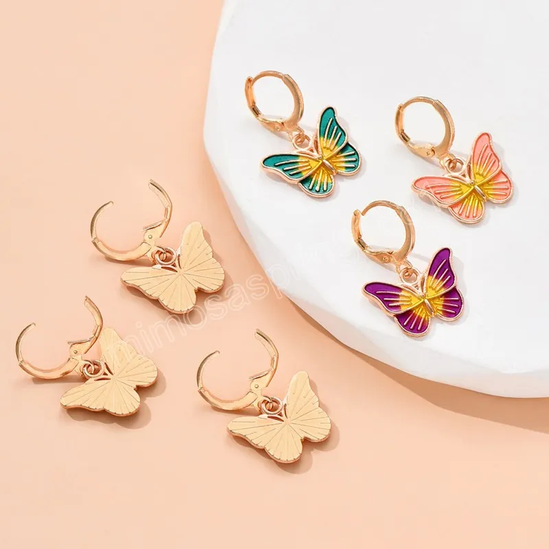 es rétro papillon Huggies boucles d'oreilles cerceau ensemble pour femmes filles mode boucles d'oreilles goutte bijoux de fête Bijoux