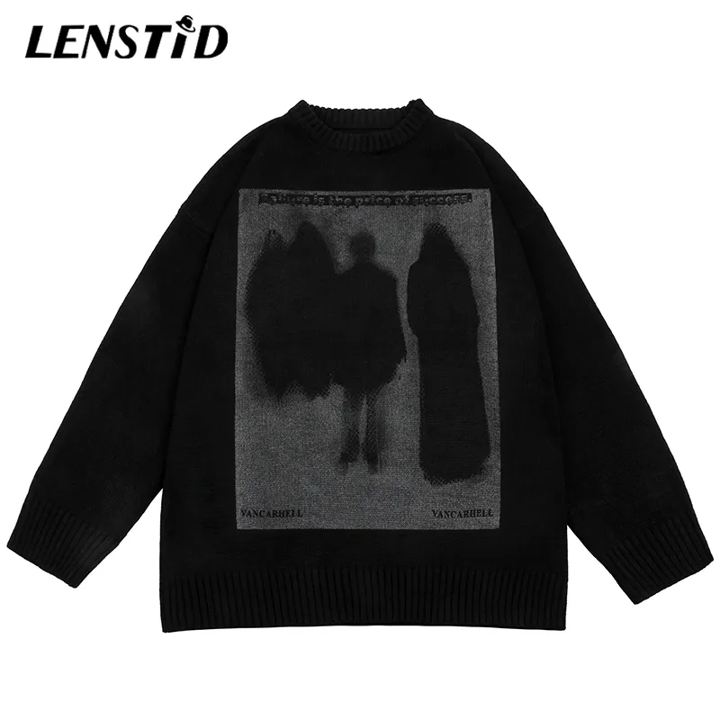 Herrtröjor Lenstid Autumn Men Overized Sticked Jumper Hip Hop Graphic Print Streetwear Harajuku Loose Fashion Casual Pullovers 221202