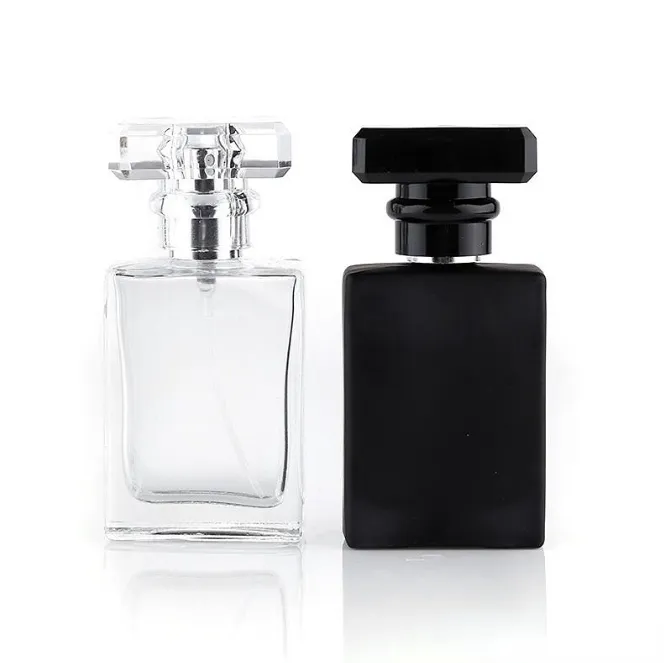 30 ml Clear Black Portable Glass Parfym Sprayflaskor Tomma kosmetiska beh￥llare med atomizer Aromaterapi Eterisk oljeflaska
