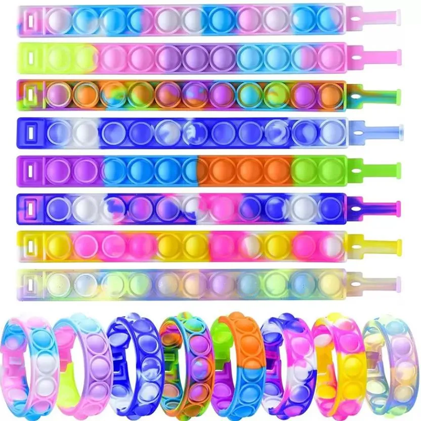 200pcs Party Favor Silikonowe pop -Bransoletka Dekompresja Zabawki Fidget Pops Push Finger Breyband Proste Dimple Austim Relief Press Prezenty dla dzieci