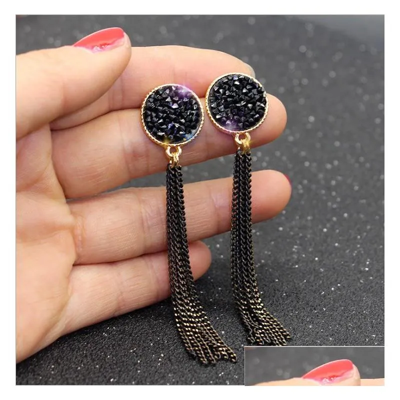 Dangle Lustre Bijoux De Mode S925 Sier Post Noir Rhinstone Chaîne Glands Dangle Boucles D'oreilles Goutte Livraison Dhzjl