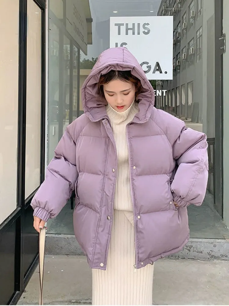 Piumino da donna Parka da donna Giacca corta invernale con cappuccio spesso imbottito in cotone Cappotti femminili coreani Piumino allentato da donna Capispalla oversize 221201