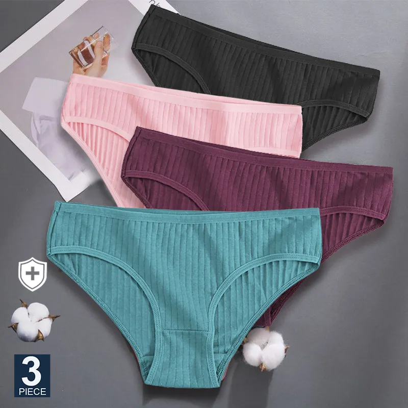 Culottes Femmes Fientoo 3pcsset culottes coton femmes sous-vêtements sexy sous-vêtements confort filles slips pour femme rayure coton intimes lingerie 221202