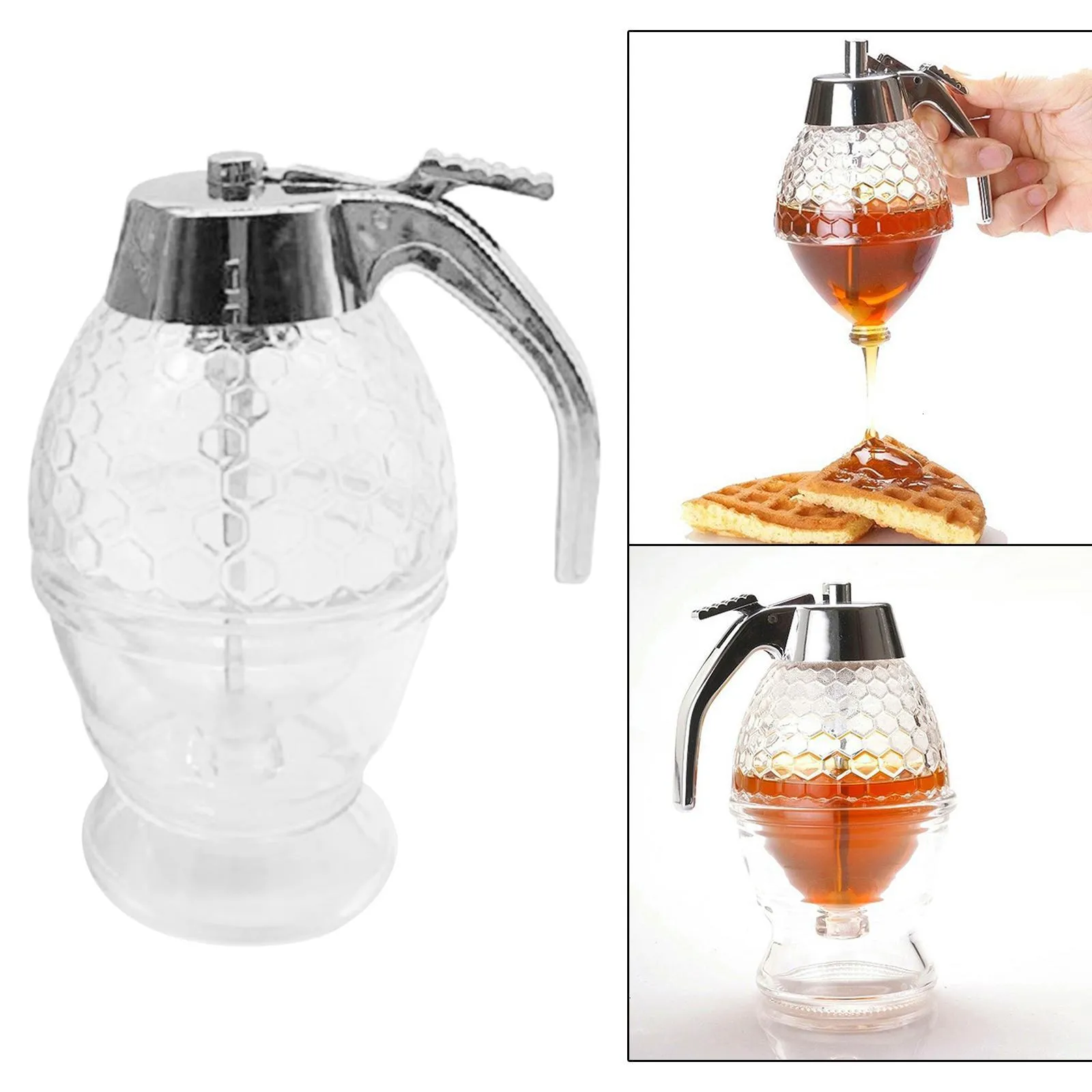 Honey Drip Dispenser Sugar Storage Pot Container Quick Fill Clear Honey Jar