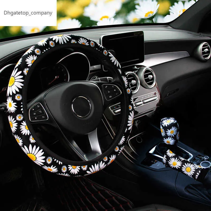 37-38 cm auto stuurwielafdekking Daisy bloem auto interieur decoratie gebreide stuurwielhoes universele auto-accessoires