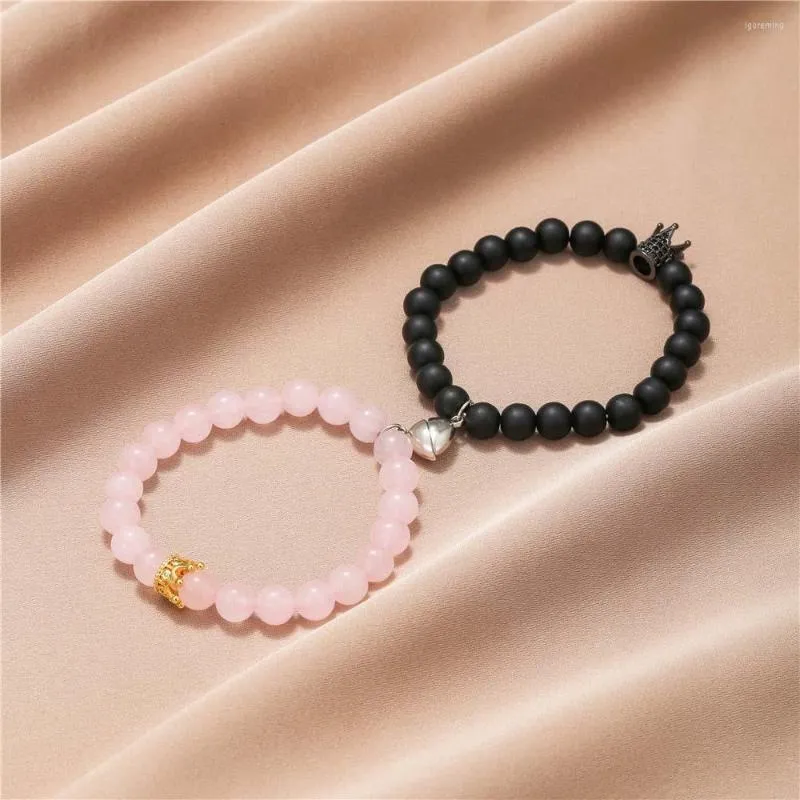 Strand 2pcs/set Couple Magnet Heart Pendant For Women Rose Quartz Paired Matching Bracelets Lp Items Lovers