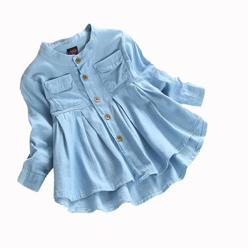 Autumn Shirt Girl's Long Sleeve Skirt Stand Collar Cotton Denim