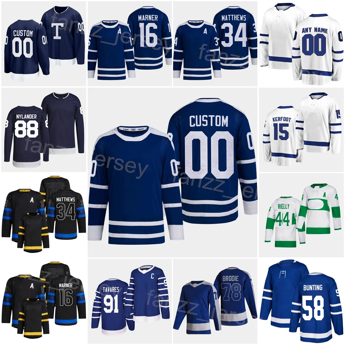 2023 Reverse Retro Hockey 91 John Tavares Jersey 34 Auston Matthews 16 Mitchell Marner 88 William Nylander 44 Morgan Rielly 58 Michael Bunting 15 Alexander Kerfoot