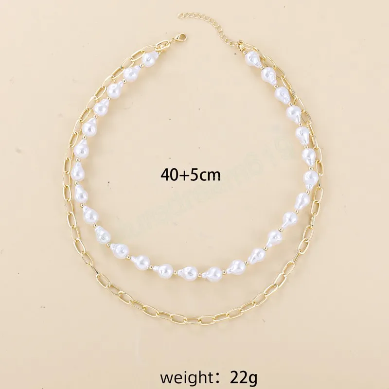 Fashion Irregular Large Imitation Pearl Necklaces Gold Color Link Chain Necklace for Women Statement Jewelry