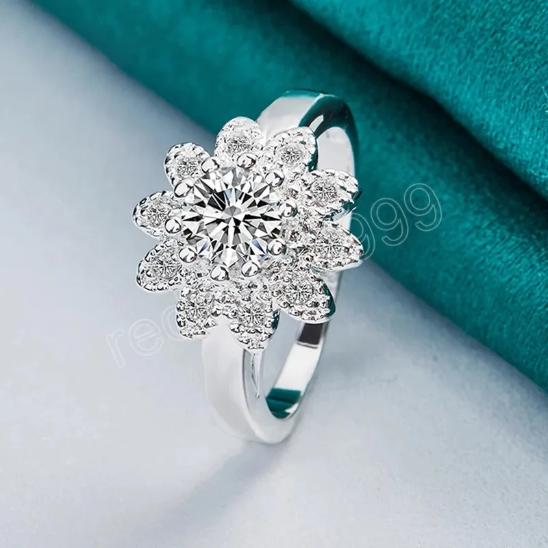 925 Sterling Silver Big Flower Aaa Zircon Ring donne Fashion Wedding Engagement Party Charm Gioielli