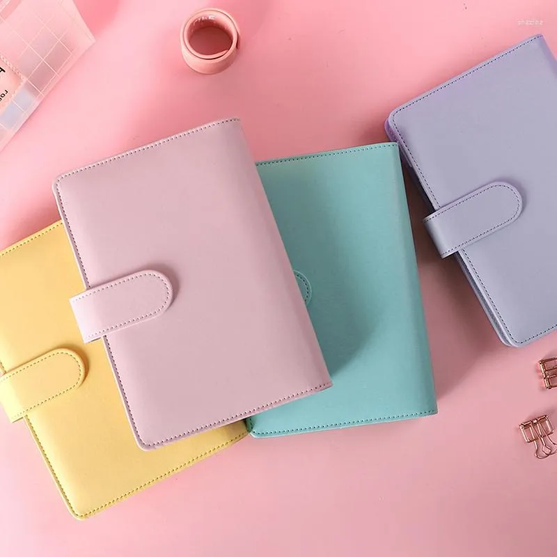 Macaron Color A6 PU Clip-on Notebook Leather Loose Leaf Cover Notebooks Journal Kawaii Stationery