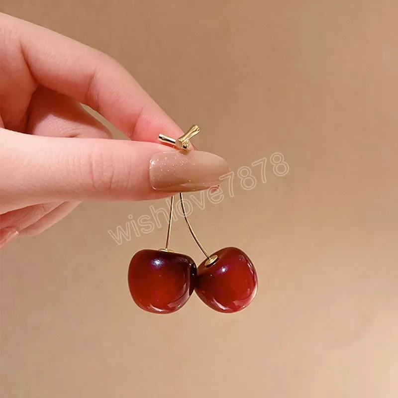 Styl mody słodkie kolczyki Cherry Dangle For Women Girl Fruit Kolczyki przyjęcie urodzinowy prezent urok biżuteria