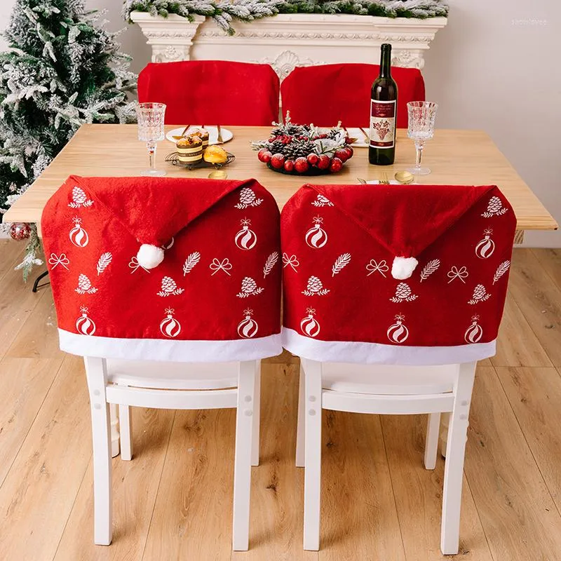 Chair Covers Red Christmas Hat Back Cover Xmas Decoration Home For Year 2023