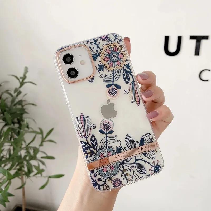 Luksusowe Flower Transparent Case na iPhone'a 14 11 12 13 Pro Max XS X XR Max 7 8 Plus SE Back Cover